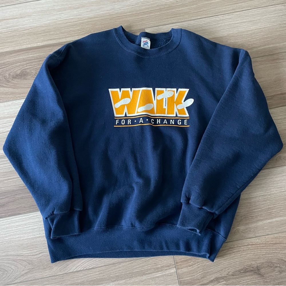 Vintage Jerzees Walk For A Change Navy Crewneck Sweatshirt